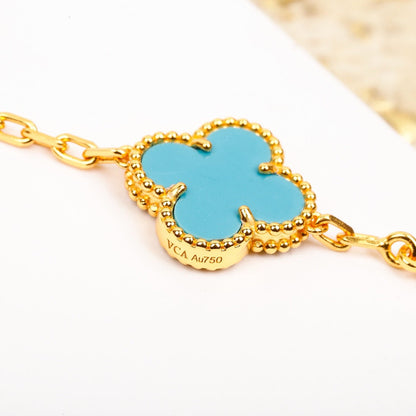 DIANA CLOVER 5 MOTIF TURQUOISE DIAMOND GOLD BRACELET