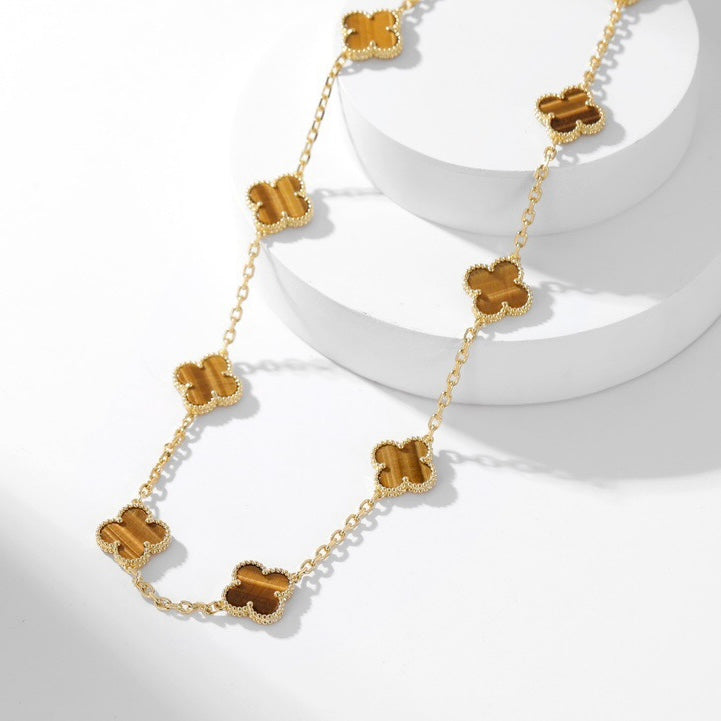 DIANA CLOVER 10 MOTIFS TIGER EYE NECKLACE