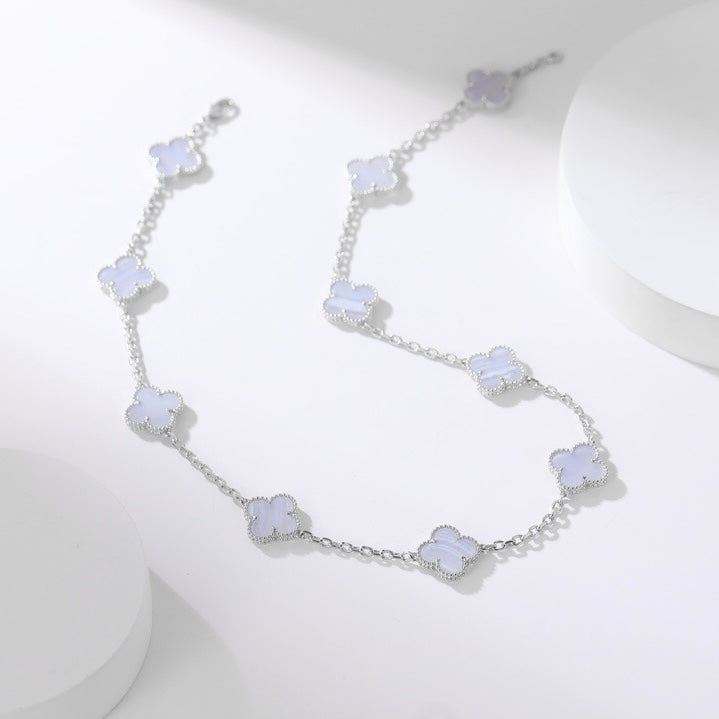 DIANA CLOVER 10 MOTIFS PURPLE CHALCEDONY NECKLACE