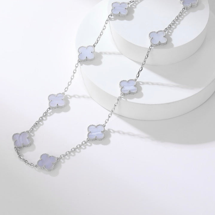 DIANA CLOVER 10 MOTIFS PURPLE CHALCEDONY NECKLACE