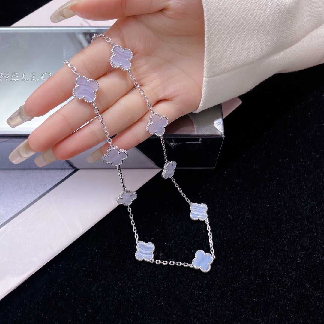 DIANA CLOVER 10 MOTIFS PURPLE CHALCEDONY NECKLACE