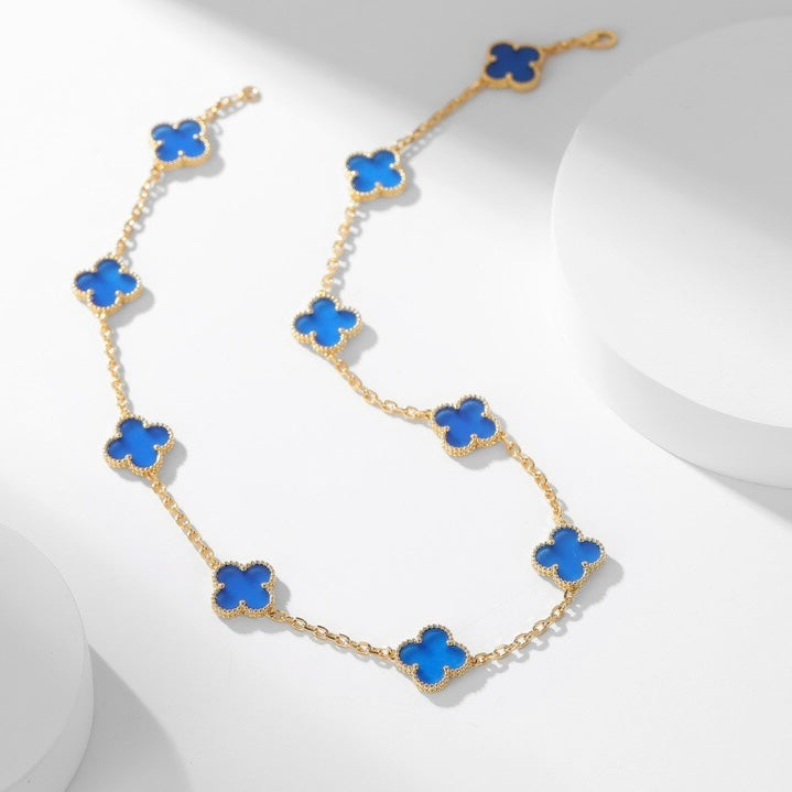 DIANA CLOVER 10 MOTIFS BLUE AGATE NECKLACE