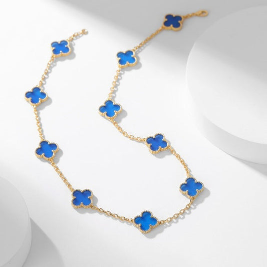 DIANA CLOVER 10 MOTIFS BLUE AGATE NECKLACE
