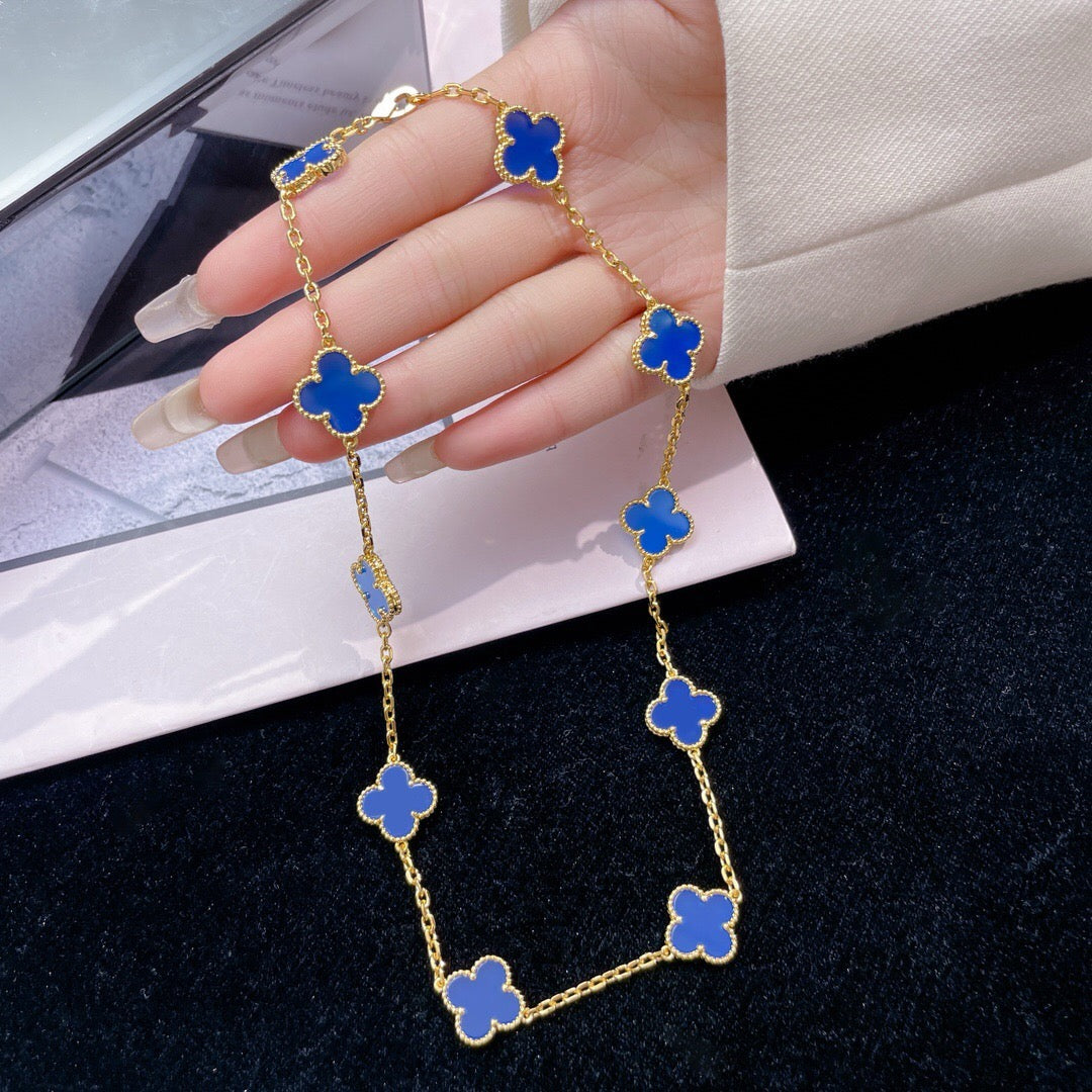 DIANA CLOVER 10 MOTIFS BLUE AGATE NECKLACE