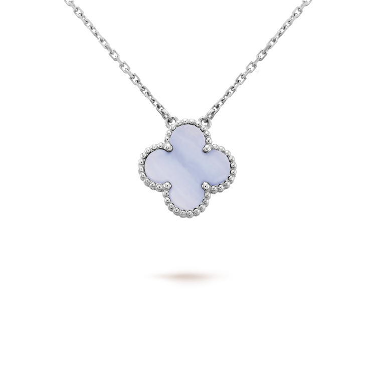 DIANA CLOVER 15MM BLUE CHALCEDONY NECKLACE SILVER