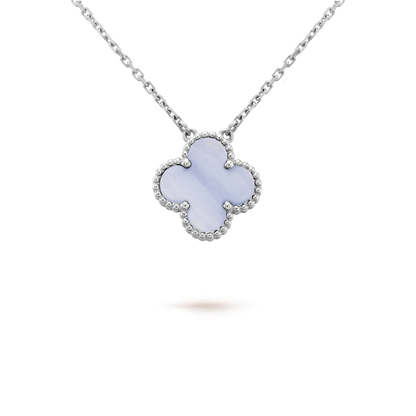DIANA CLOVER 15MM BLUE CHALCEDONY NECKLACE SILVER