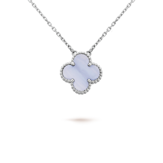 DIANA CLOVER 15MM BLUE CHALCEDONY NECKLACE SILVER
