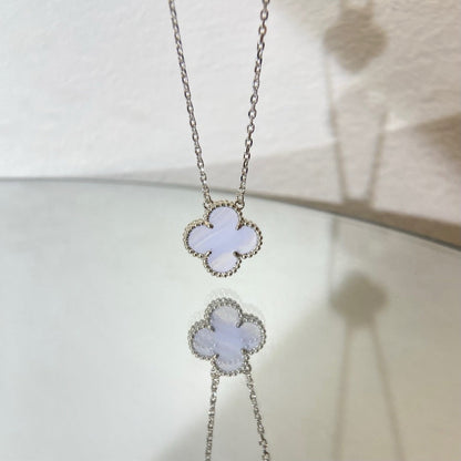 DIANA CLOVER 15MM BLUE CHALCEDONY NECKLACE SILVER