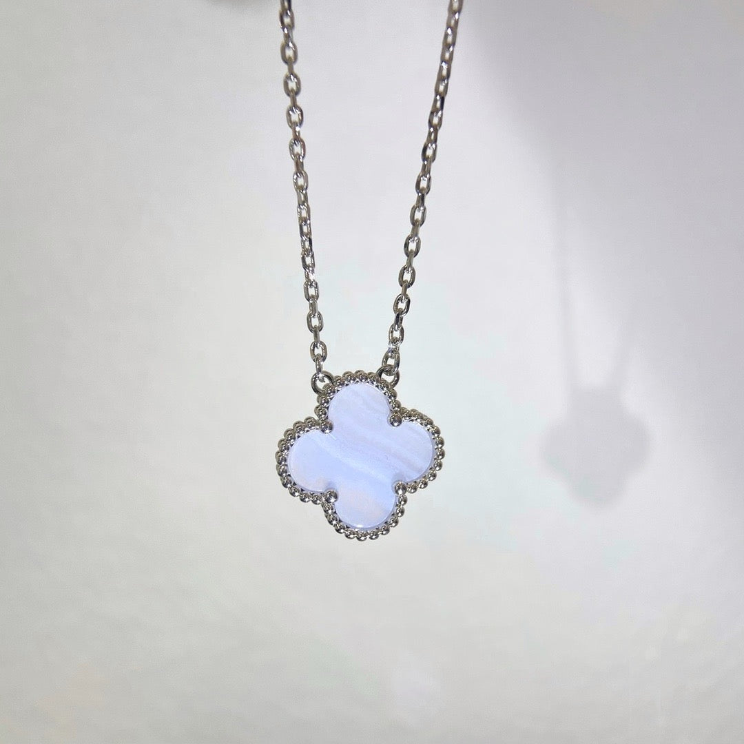 DIANA CLOVER 15MM BLUE CHALCEDONY NECKLACE SILVER