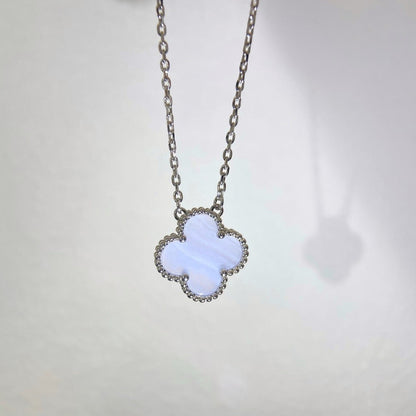 DIANA CLOVER 15MM BLUE CHALCEDONY NECKLACE SILVER