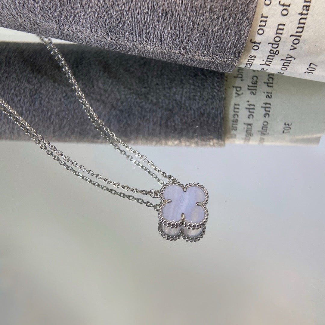 DIANA CLOVER 15MM BLUE CHALCEDONY NECKLACE SILVER