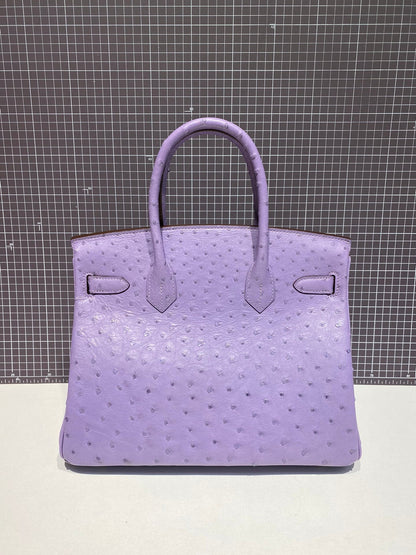HM BIRKIN 30CM PURPLE OSTRICH LEATHER SILVER HARDWARE