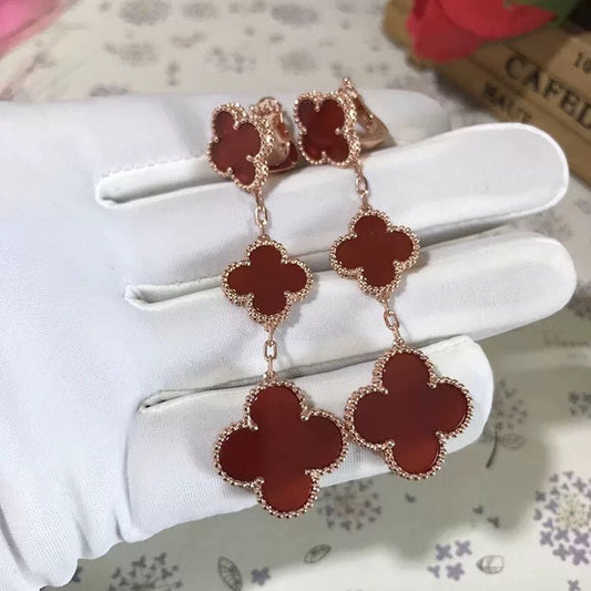 DIANA CLOVER 3 MOTIF CARNELIAN DROP EARRINGS