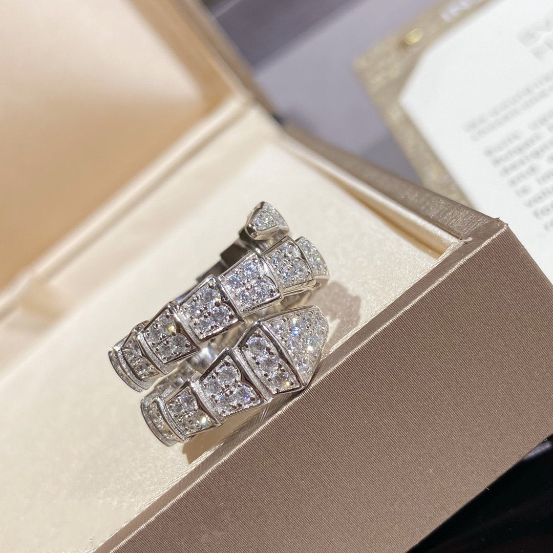 DIANA SERPENTI DOUBLE RING SILVER DIAMOND PAVED