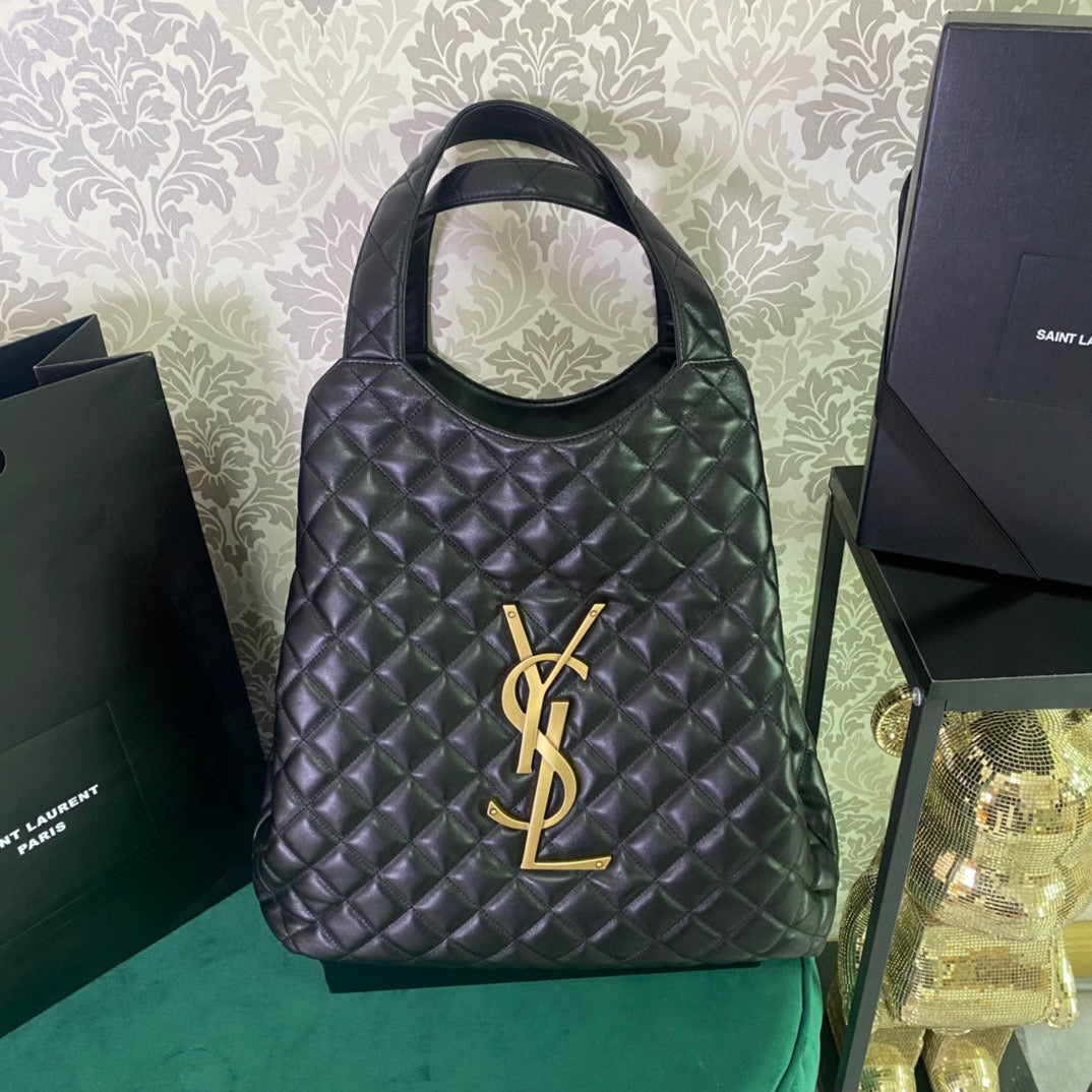 Saint Laurent ICARE MAXI SHOPPING BAG IN QUILTED BLACK LAMBSKIN