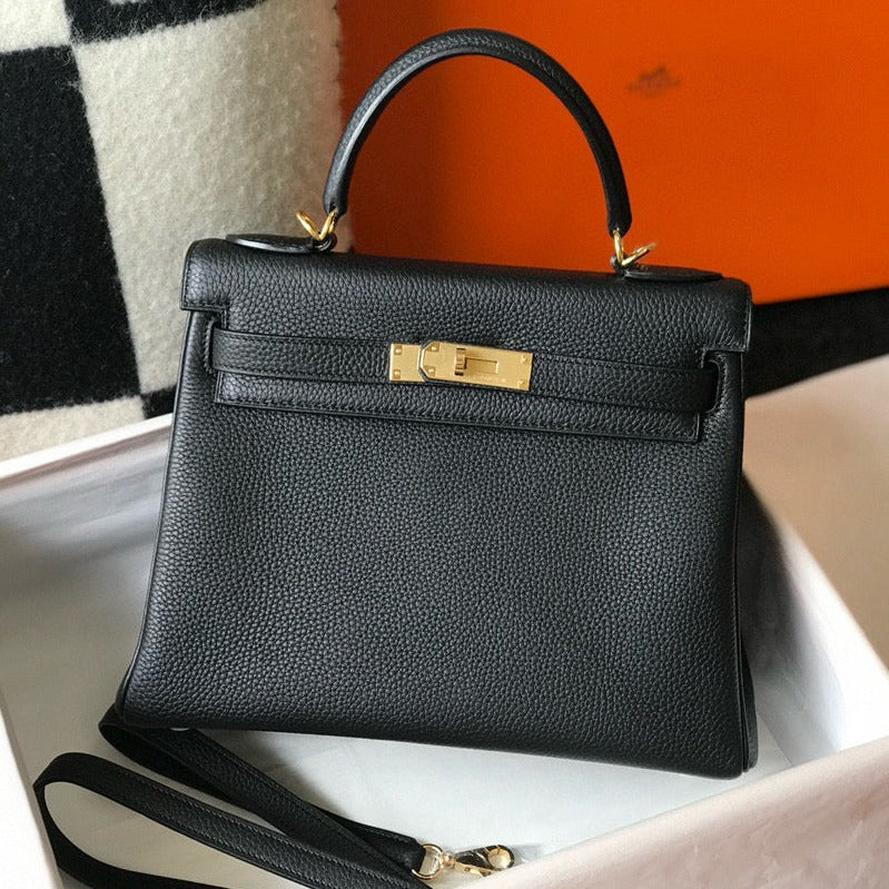 HM KELLY 28CM BLACK TOGO GOLD HARDWARE