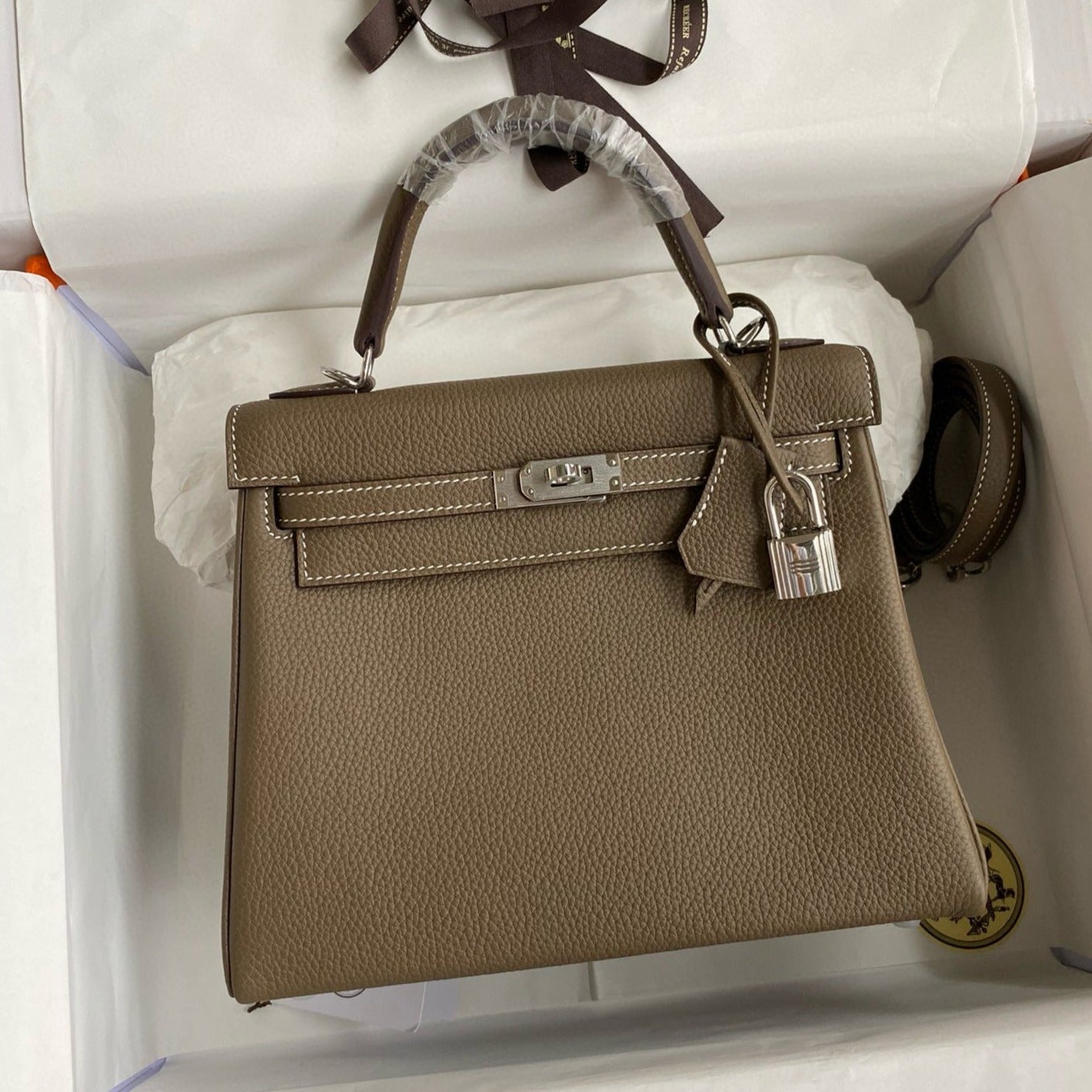 HM KELLY 28CM BROWN TOGO SILVER HARDWARE