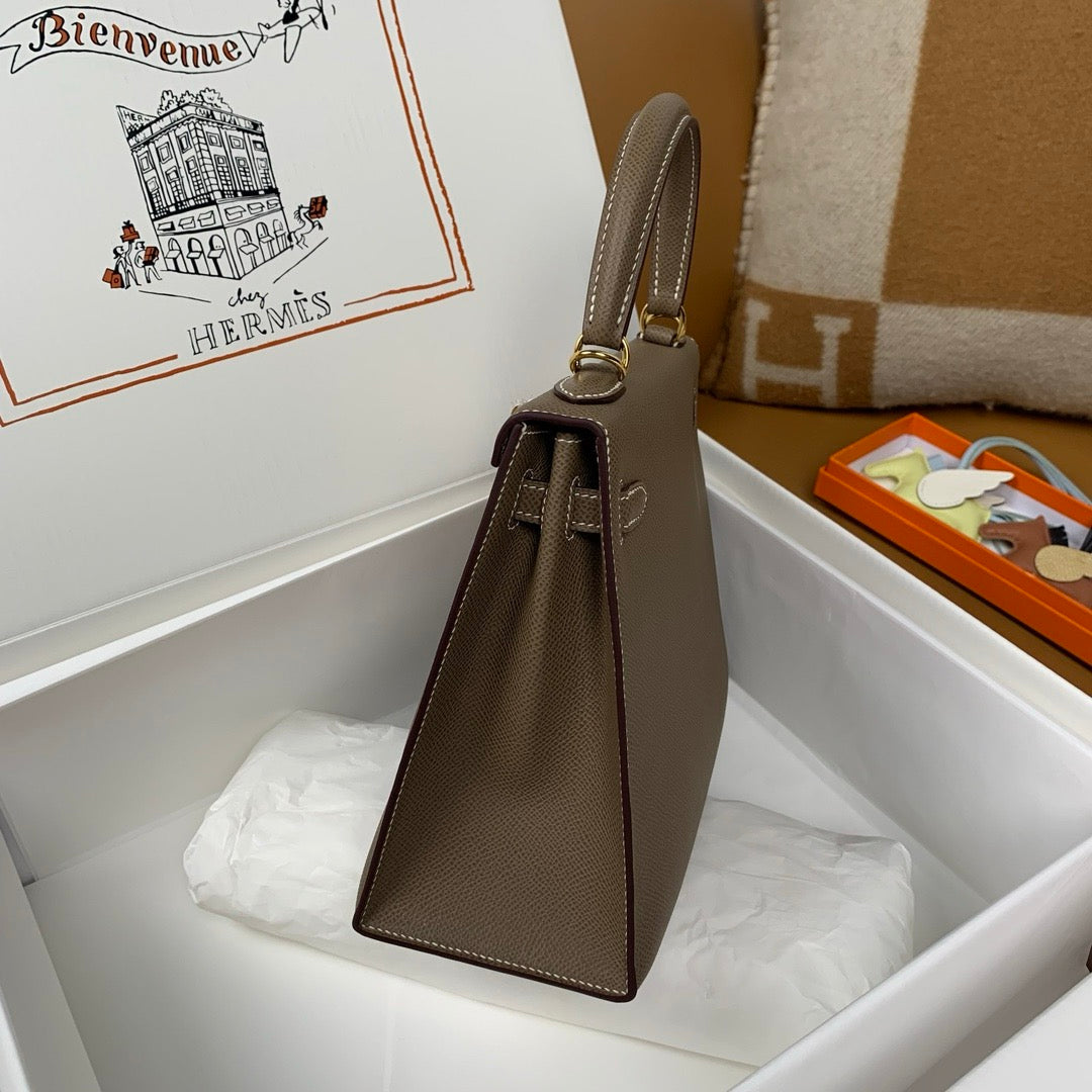 HM KELLY 28CM ETOUPE EPSOM GOLD HARDWARE