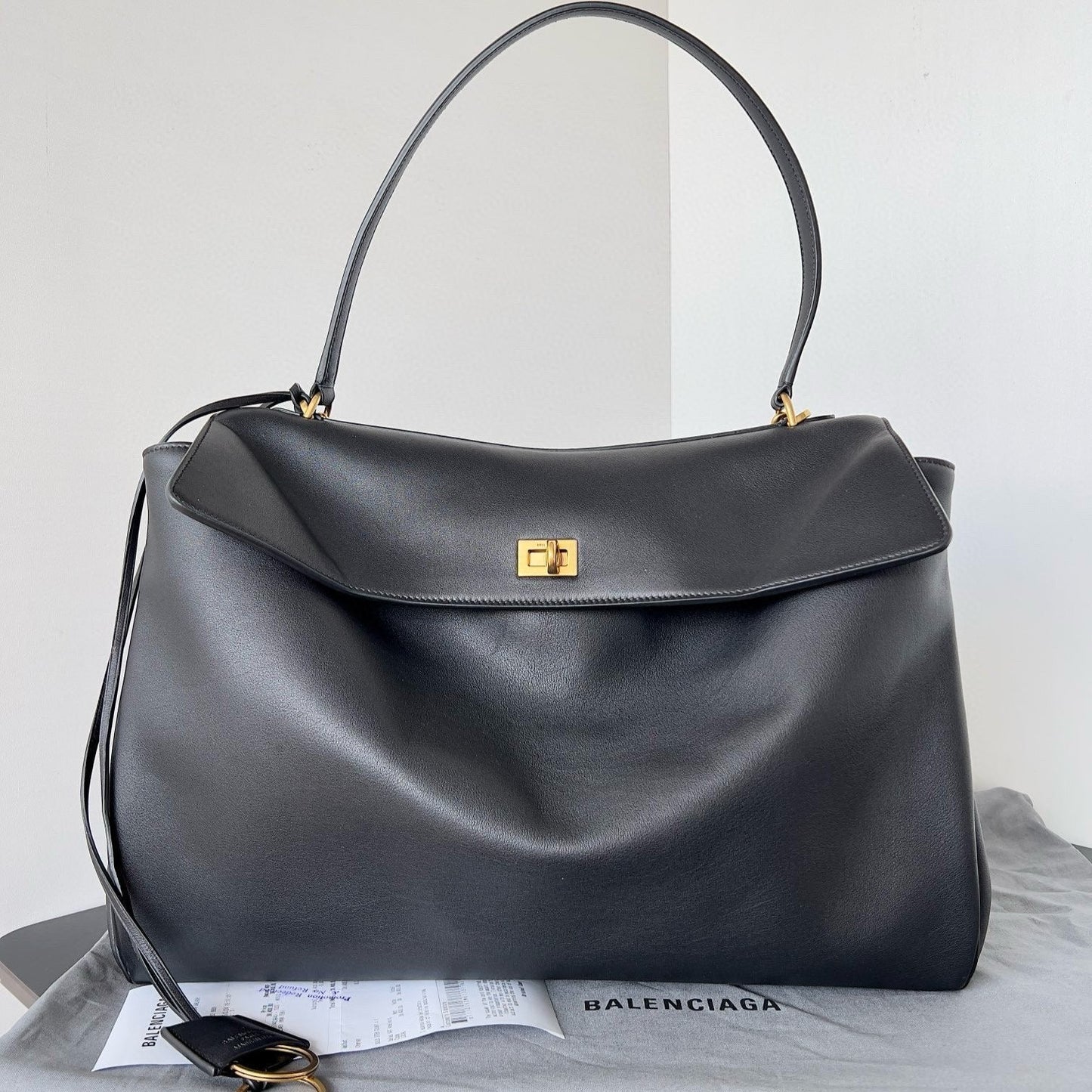 Balencia Tote Bag Black Calfskin Gold Hardware