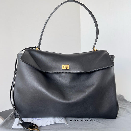Balencia Tote Bag Black Calfskin Gold Hardware