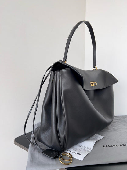 Balencia Tote Bag Black Calfskin Gold Hardware