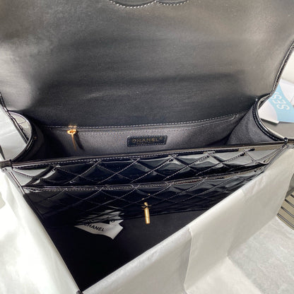 cc large backpack 31cm black patent calfskin gold hardware