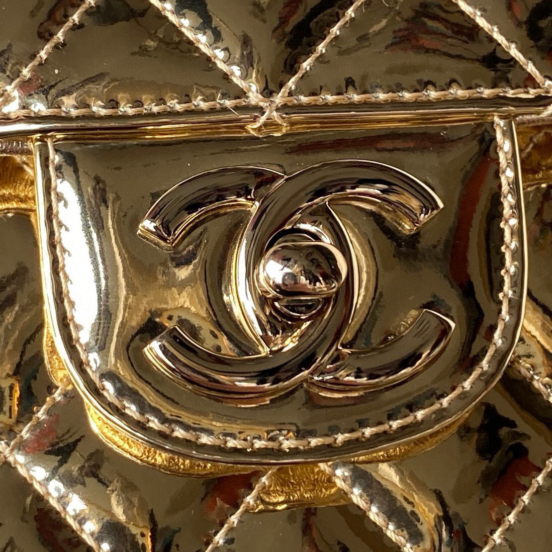 cc large backpack 31cm gold patent calfskin gold hardware