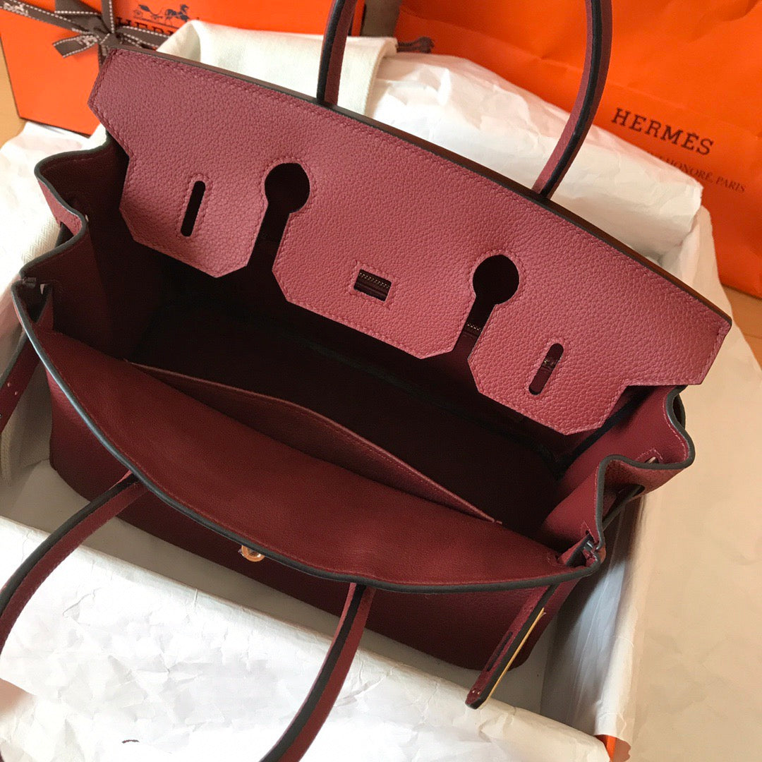 HM BIRKIN 25CM RED WINE TOGO LEATHER GOLD HARDWARE