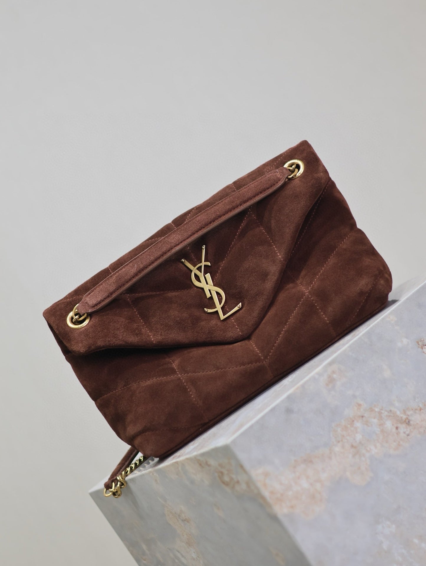 LOULOU PUFFER SMALL 29 CHOCOLATE SUEDE GHW