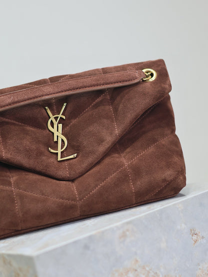 LOULOU PUFFER SMALL 29 CHOCOLATE SUEDE GHW