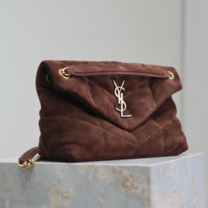 LOULOU PUFFER SMALL 29 CHOCOLATE SUEDE GHW