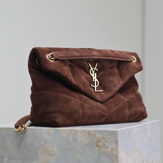 LOULOU PUFFER SMALL 29 CHOCOLATE SUEDE GHW