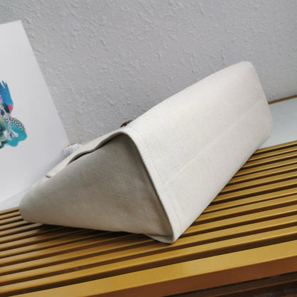 Prada Whitte Canvas shopping bag leather trim