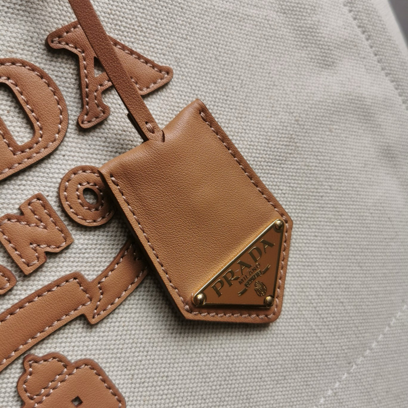 Prada Whitte Canvas shopping bag leather trim