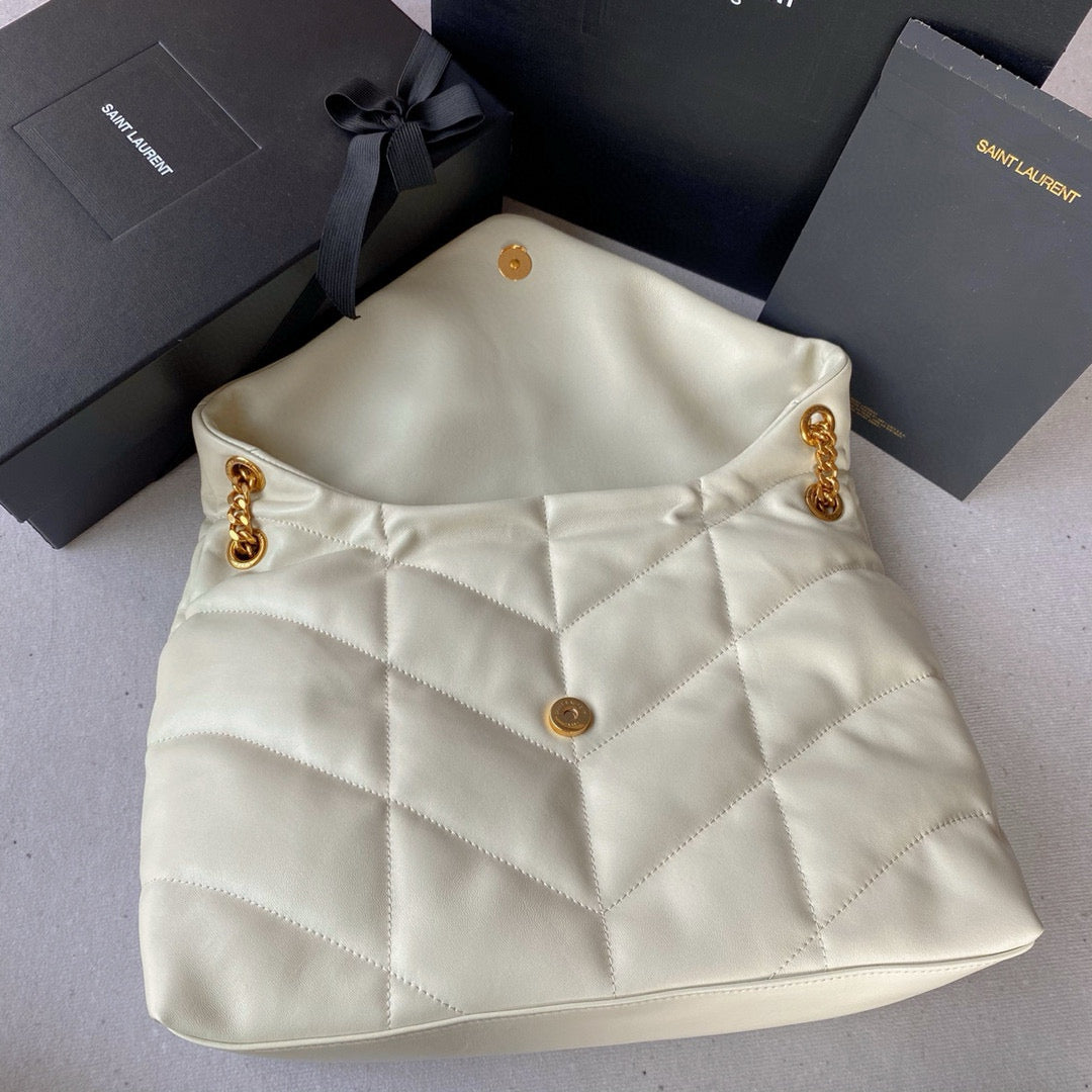 Loulou Puffer 35cm White Quilted Lambskin Bag Ghw