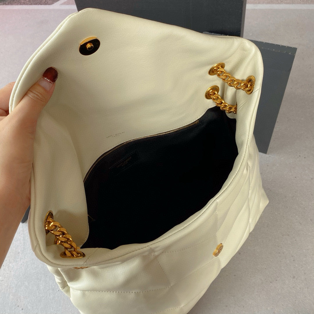 Loulou Puffer 35cm White Quilted Lambskin Bag Ghw