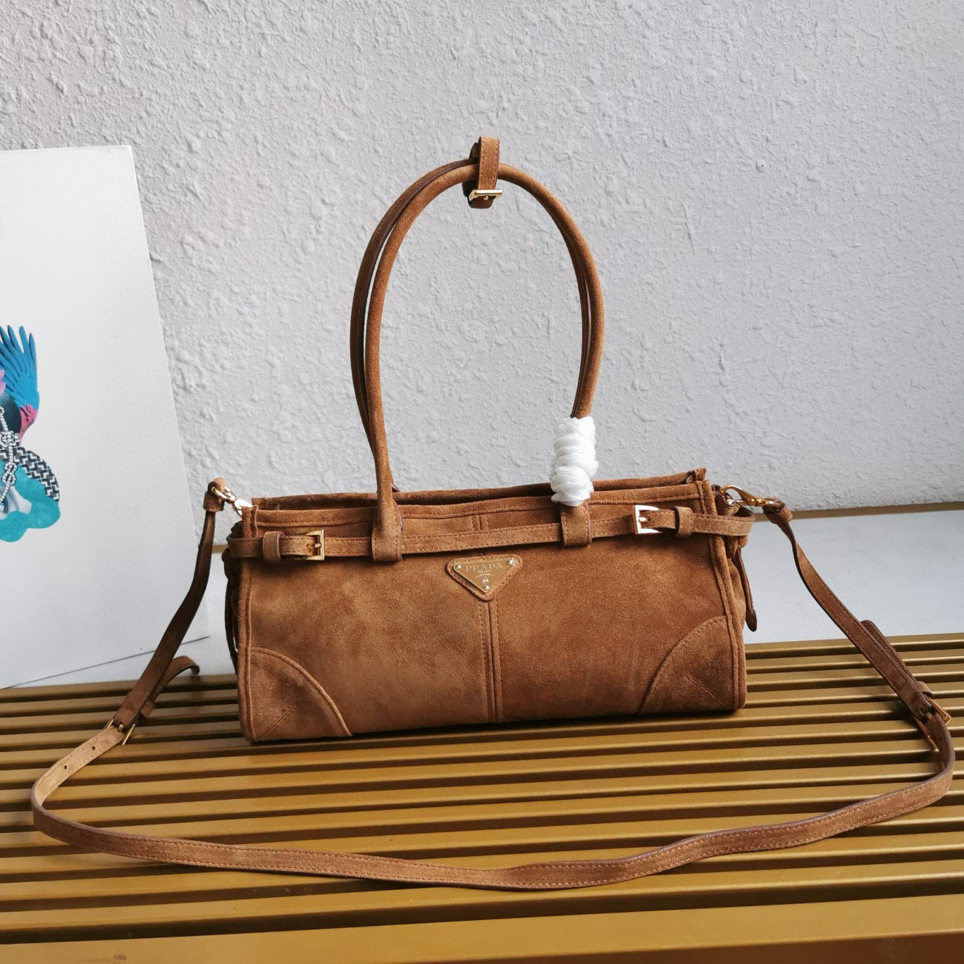 pra medium 32cm brown suede tote bag