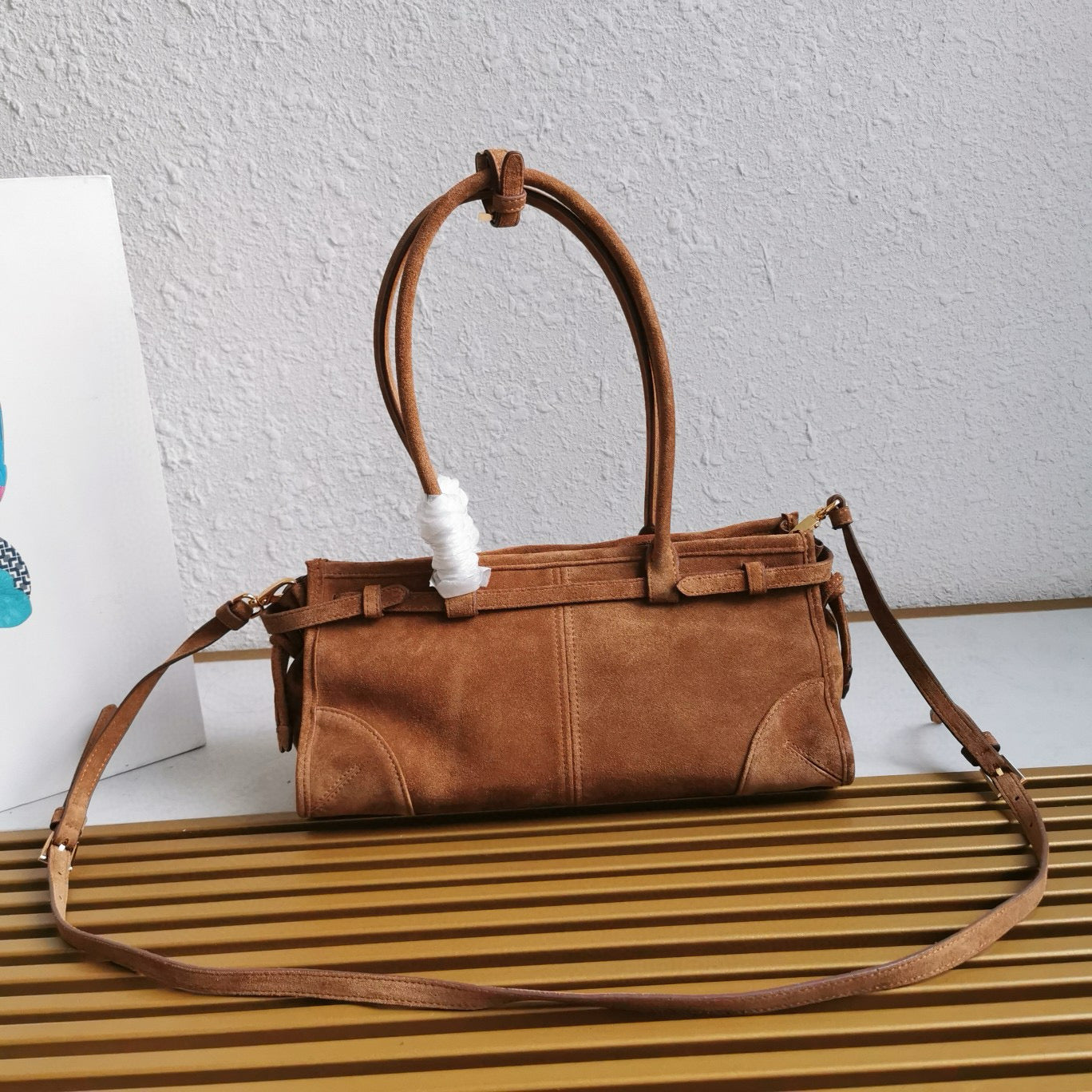 pra medium 32cm brown suede tote bag