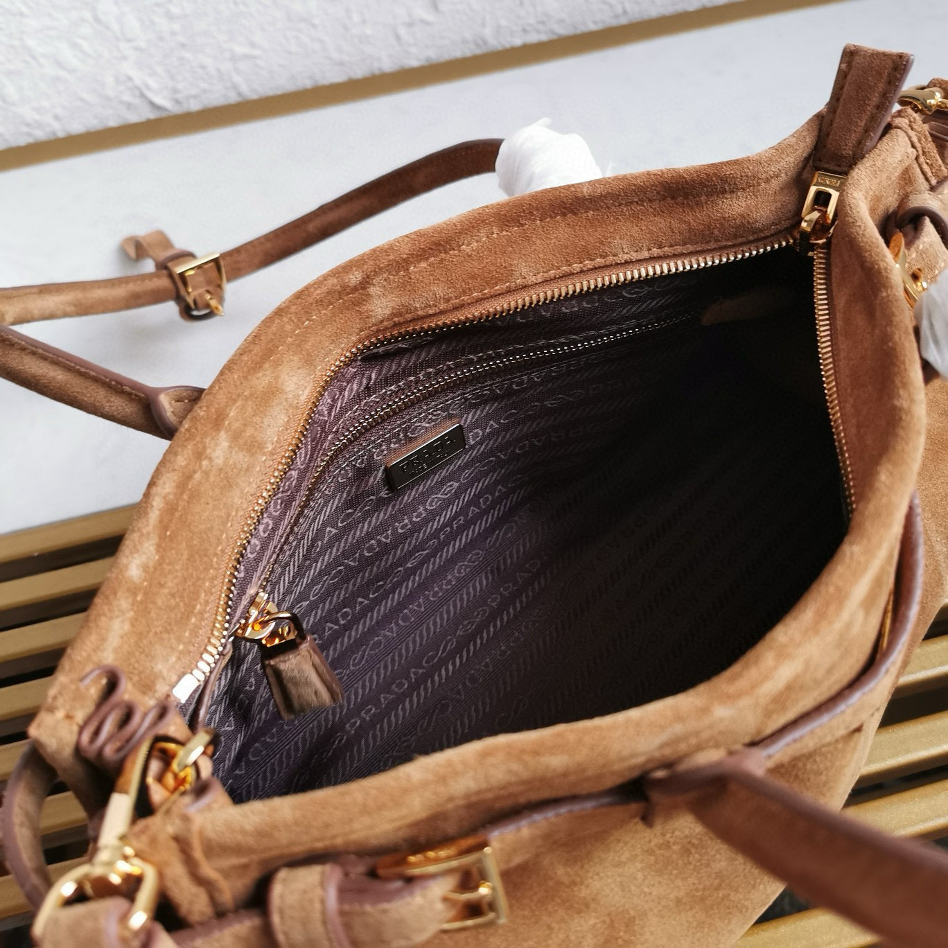 pra medium 32cm brown suede tote bag