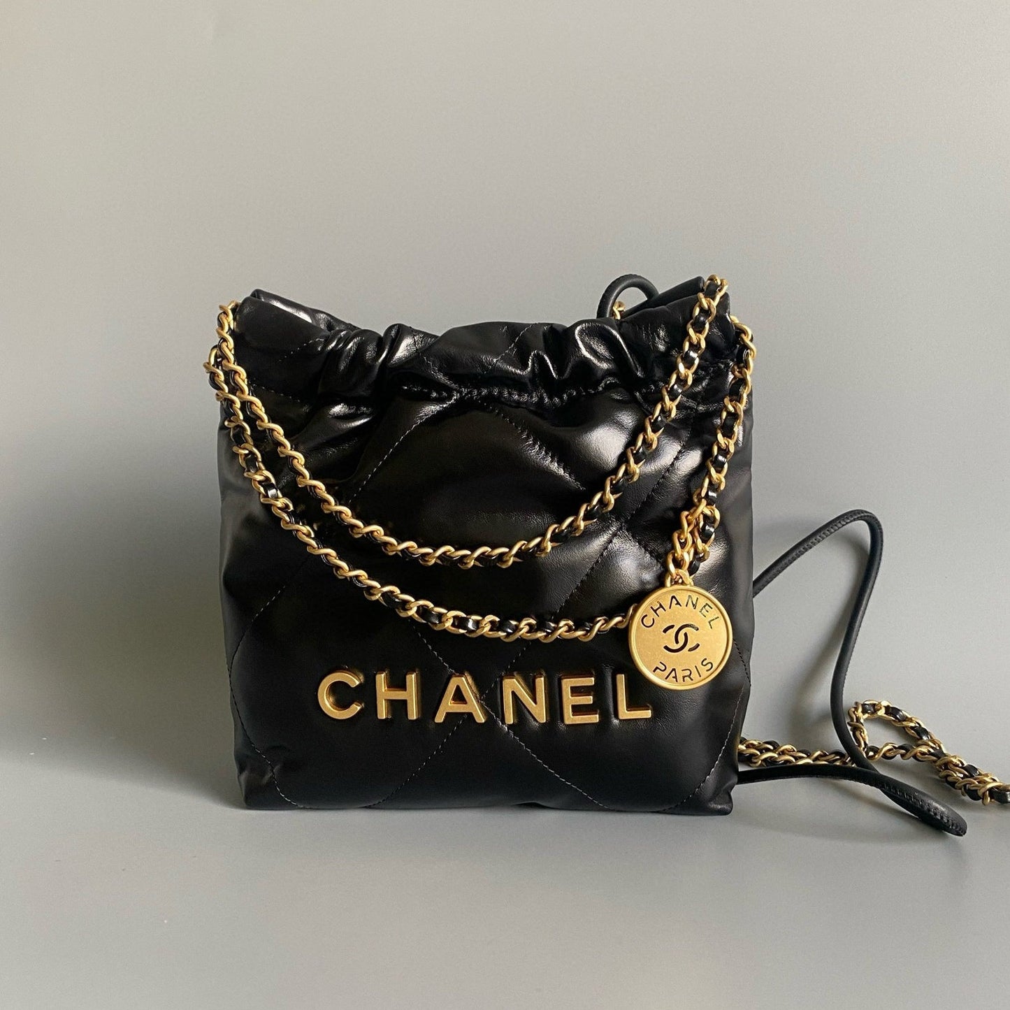 CC 22 Hobo Bag 19cm Black Lambskin Gold Hardware