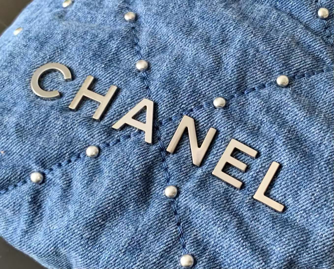 CC 22 Mini Chain Shoulder Bag Blue Denim Shw