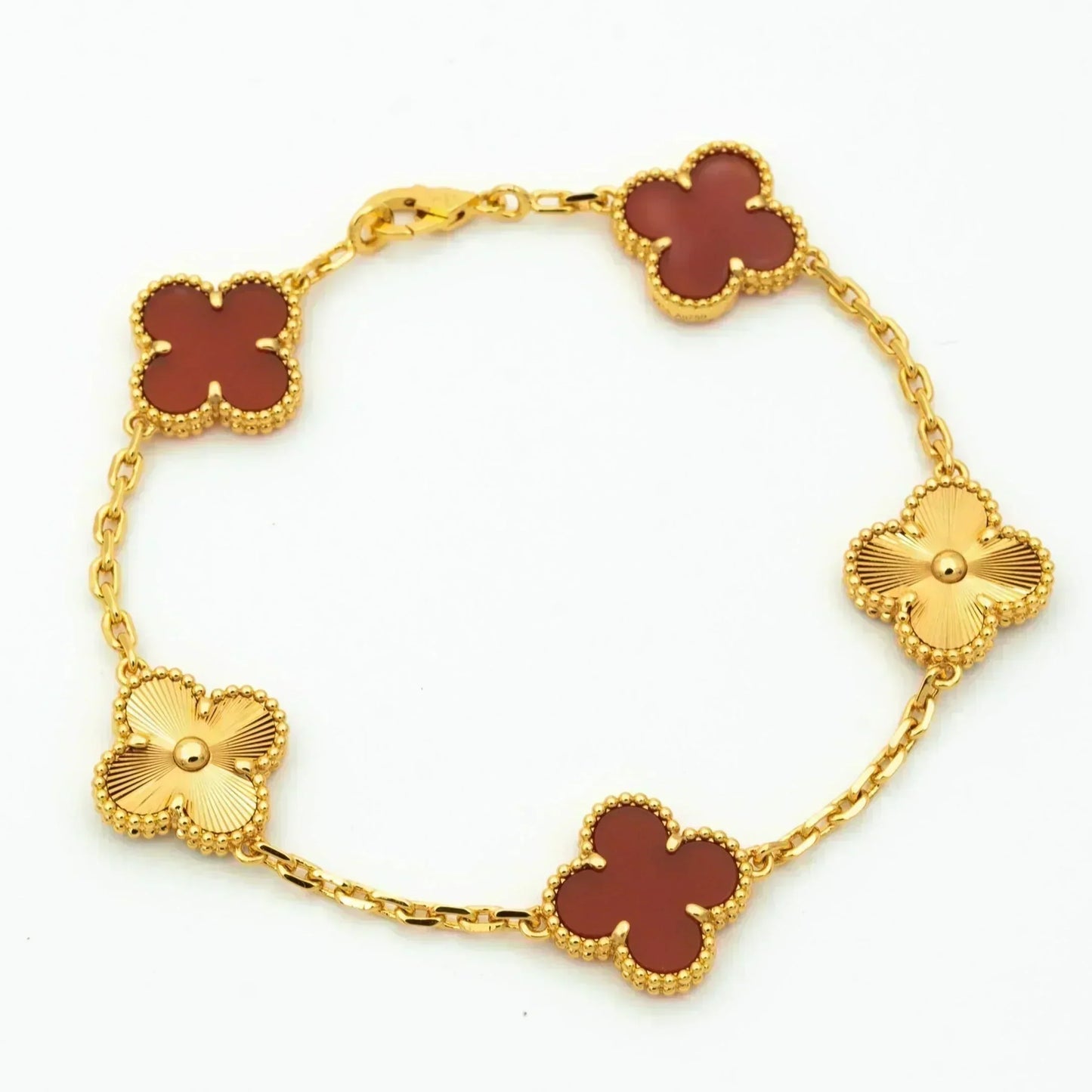 DIANA CLOVER  5 MOTIFS CARNELIAN GOLD BRACELET