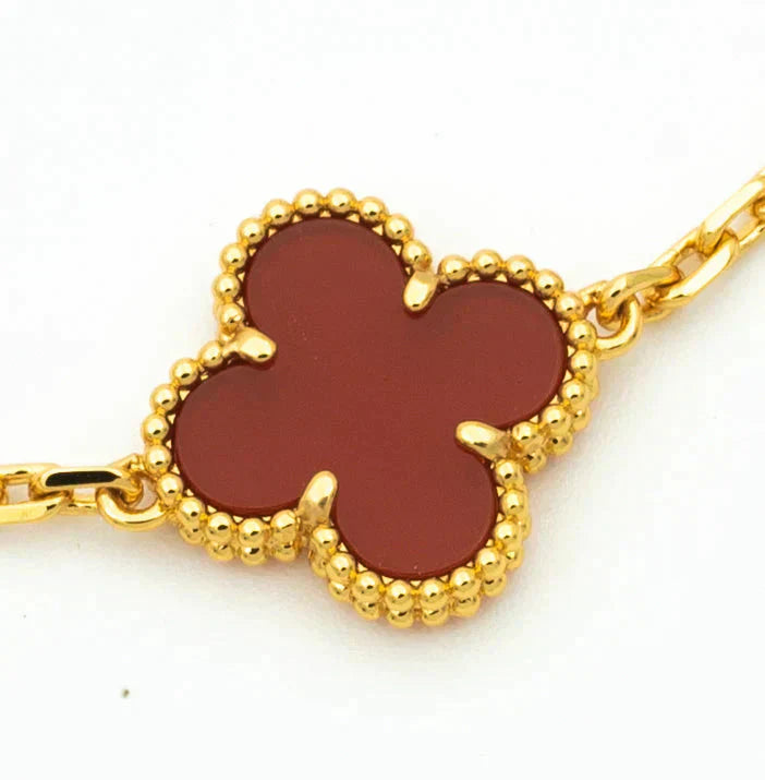 DIANA CLOVER  5 MOTIFS CARNELIAN GOLD BRACELET