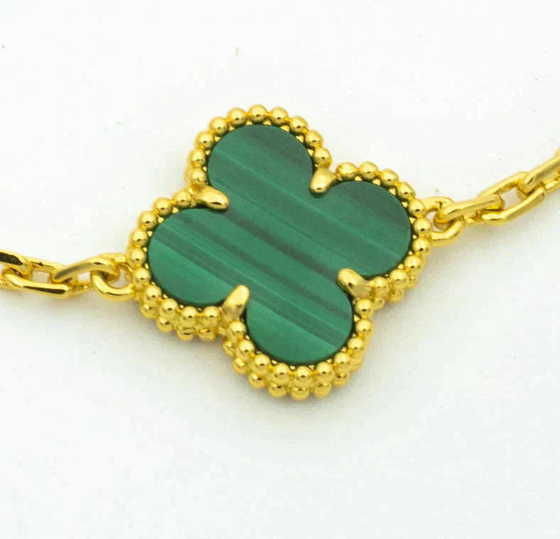 DIANA CLOVER  5 MOTIF MALACHITE DIAMOND BRACELET