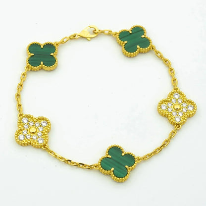 DIANA CLOVER  5 MOTIF MALACHITE DIAMOND BRACELET