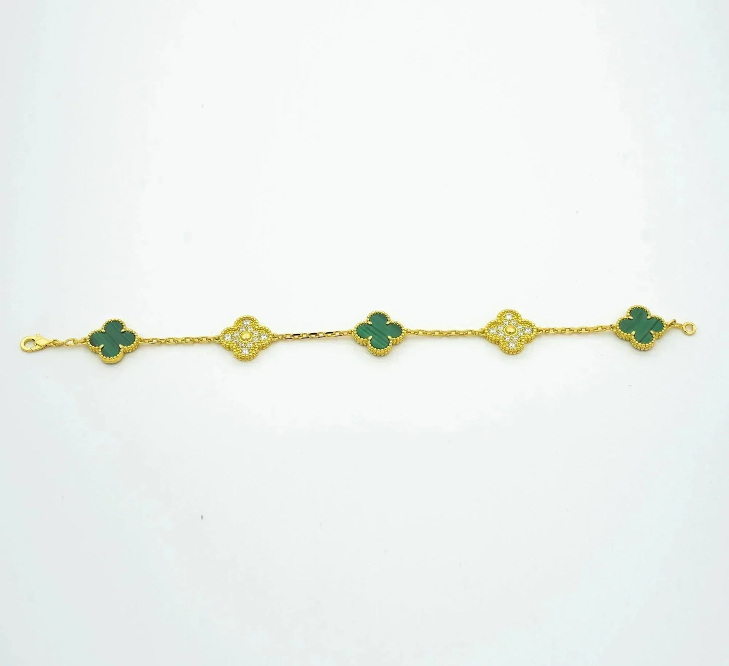 DIANA CLOVER  5 MOTIF MALACHITE DIAMOND BRACELET