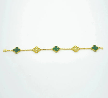 DIANA CLOVER  5 MOTIF MALACHITE DIAMOND BRACELET