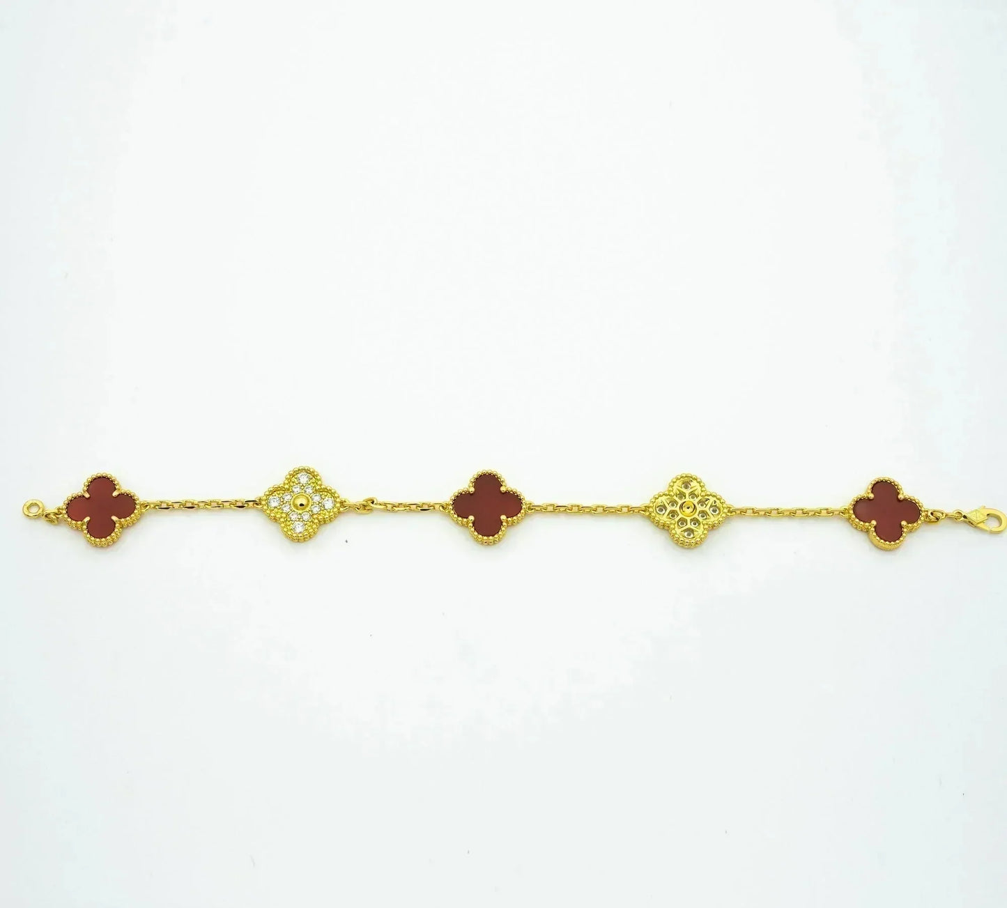DIANA CLOVER 5 MOTIFS CARNELIAN DIAMOND BRACELET
