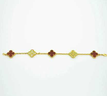 DIANA CLOVER 5 MOTIFS CARNELIAN DIAMOND BRACELET