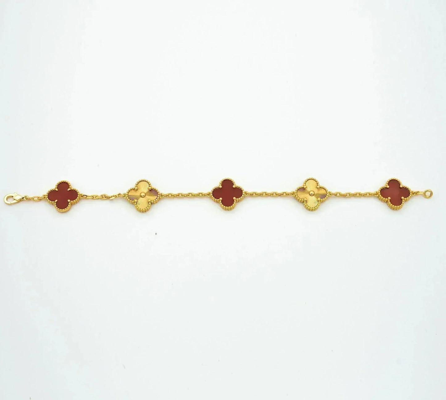 DIANA CLOVER  5 MOTIFS CARNELIAN GOLD BRACELET